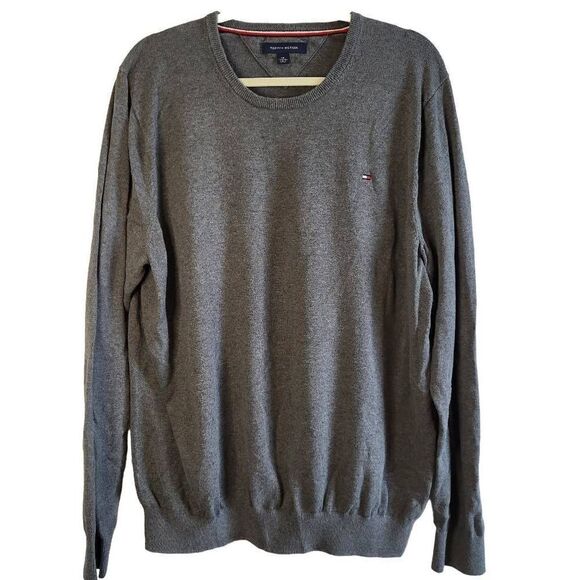 TOMMY Hilfiger Cotton Sweater Grey Knit Size XXL 90s Vintage Y2K - Picture 1 of 5